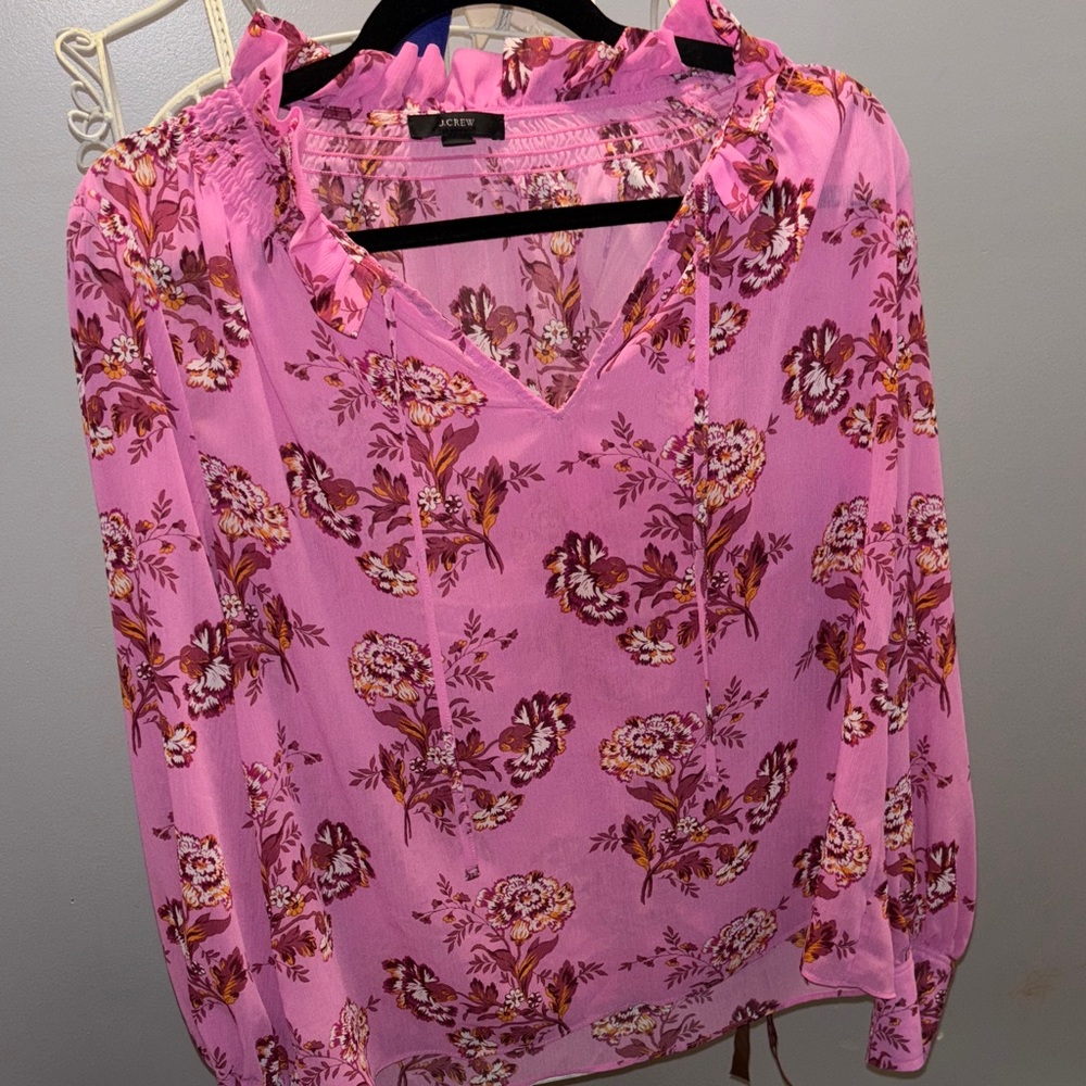 J. Crew Vibrant Pink Floral Blouse